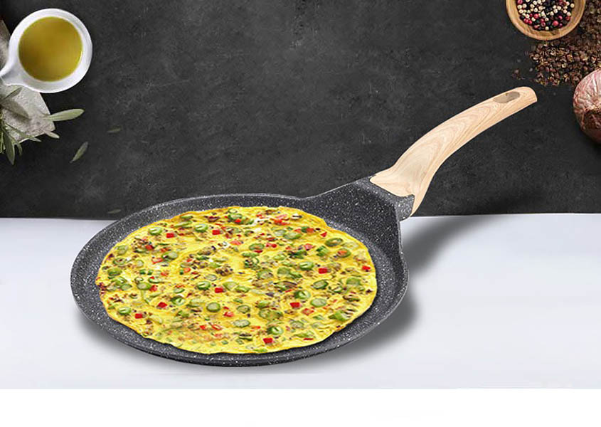 Chảo vân đá nướng pizza 28cm tay cầm gỗ Carote ET8132.