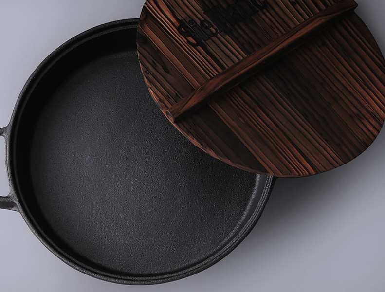 Nồi gang quai gỗ đáy bằng 30cm Cooking CO002.