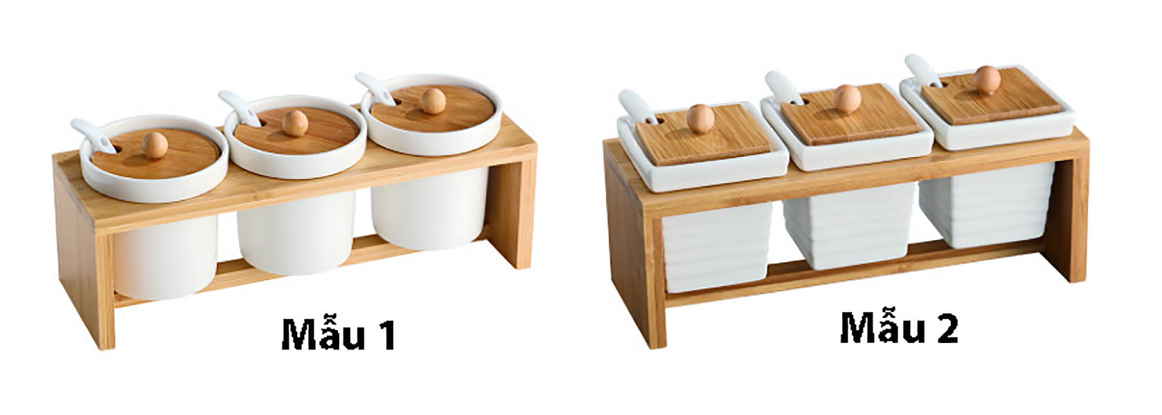 Bộ đựng gia vị 3 ngăn gốm sứ giá đỡ gỗ DGV02