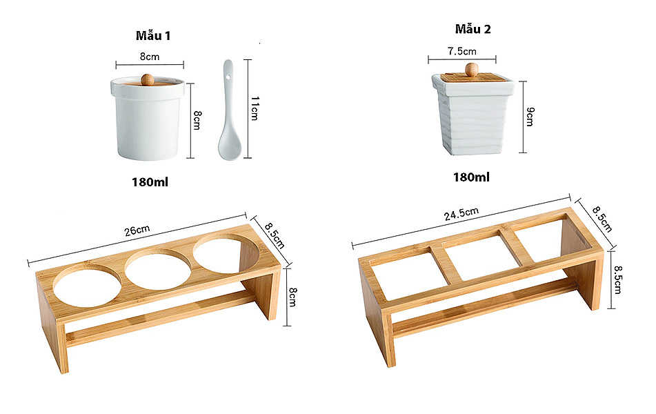 Bộ đựng gia vị 3 ngăn gốm sứ giá đỡ gỗ DGV02