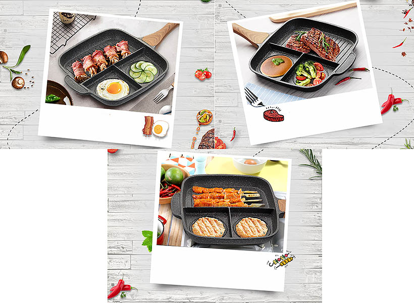 Chảo vuông đa năng chống dính tay cầm gỗ K&I KIMFP148