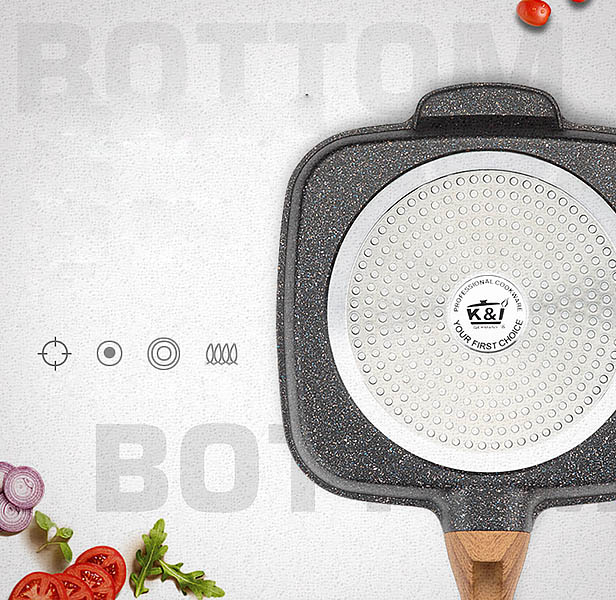Chảo vuông đa năng chống dính tay cầm gỗ K&I KIMFP148