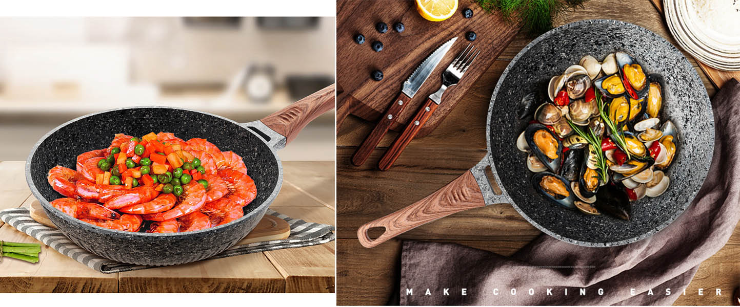 Chảo chống dính 30cm tay cầm gỗ nắp kiếng K&I KIW230.