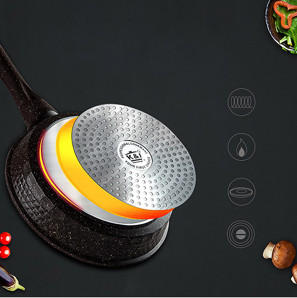 Chảo chống dính 24cm tay cầm nắp kiếng đáy từ K&I KIJG1824M.