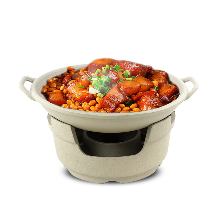 Bộ chảo hâm nóng thức ăn kèm bếp cồn phủ gốm ăn lẩu khô, lagu, hải sản QD06510