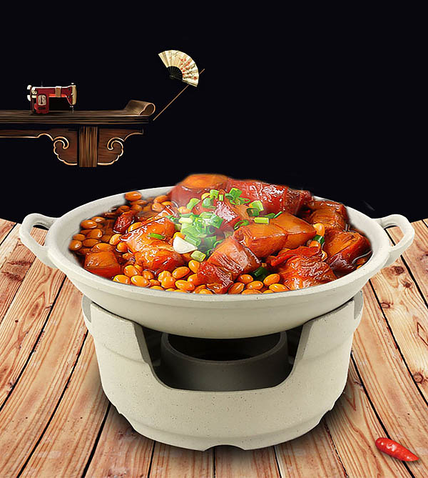 Bộ chảo hâm nóng thức ăn kèm bếp cồn phủ gốm ăn lẩu khô, lagu, hải sản QD06510