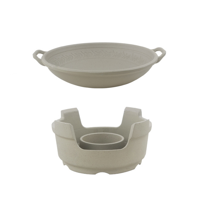 Bộ chảo hâm nóng thức ăn kèm bếp cồn phủ gốm ăn lẩu khô, lagu, hải sản QD06510