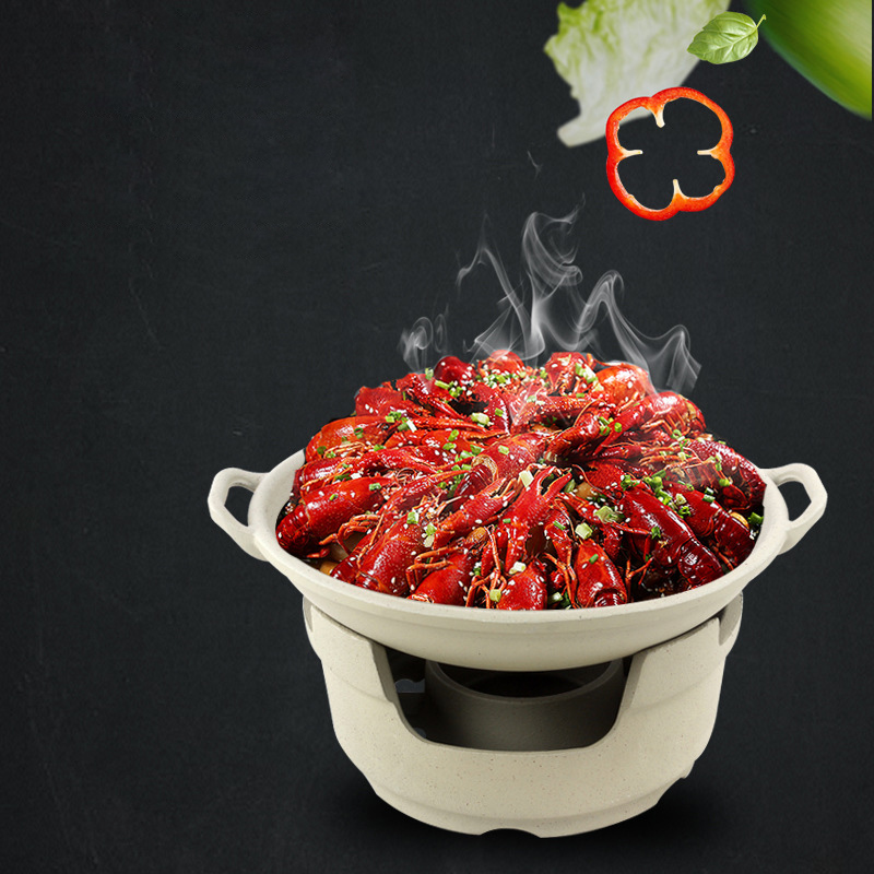 Bộ chảo hâm nóng thức ăn kèm bếp cồn phủ gốm ăn lẩu khô, lagu, hải sản QD06510