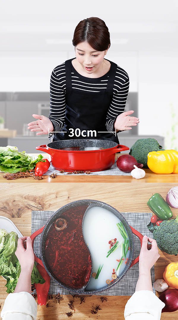 Nồi lẩu vân đá 2 ngăn nắp kiếng Jeetee JT28N