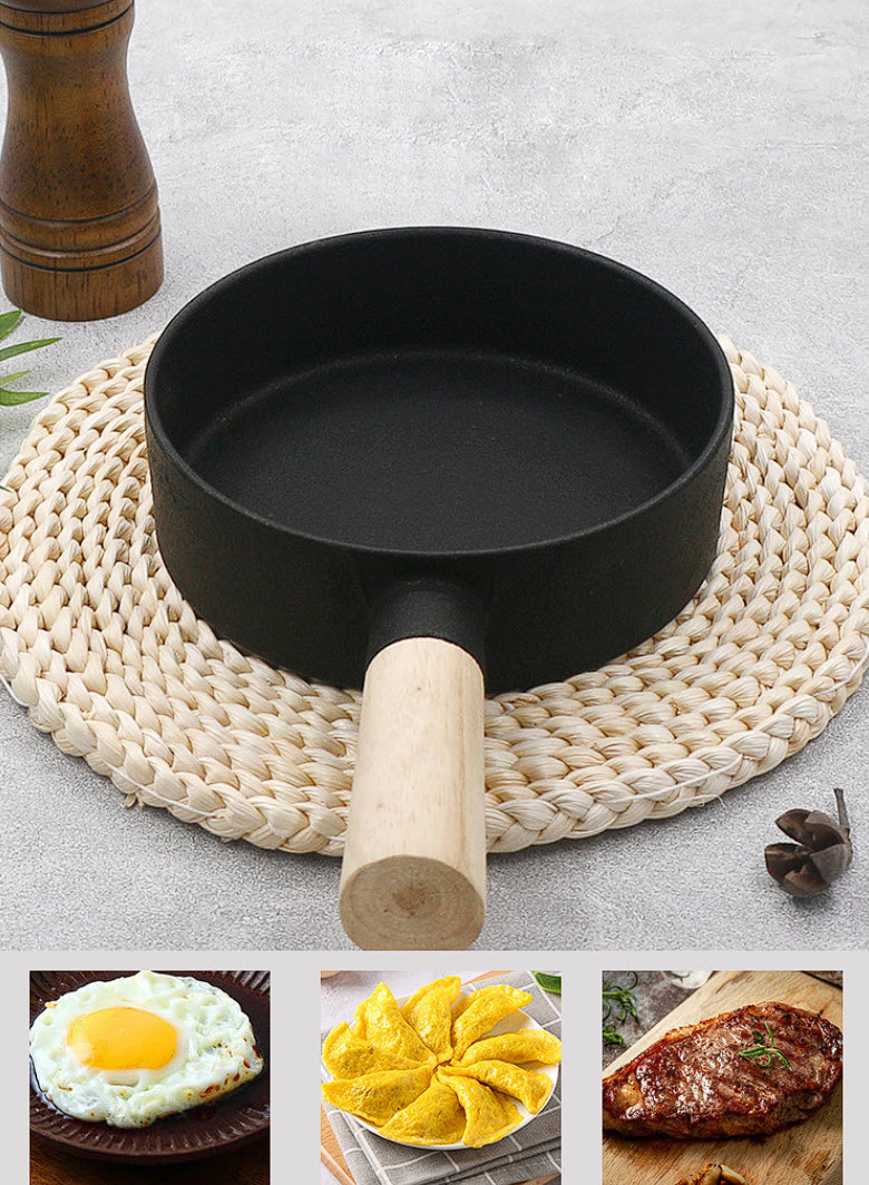 Chảo gang tròn chống dính tay cầm gỗ SL2119