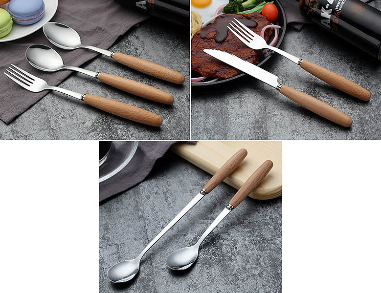Bộ dao muỗng nĩa inox tay cầm gỗ Jieyang JY055.