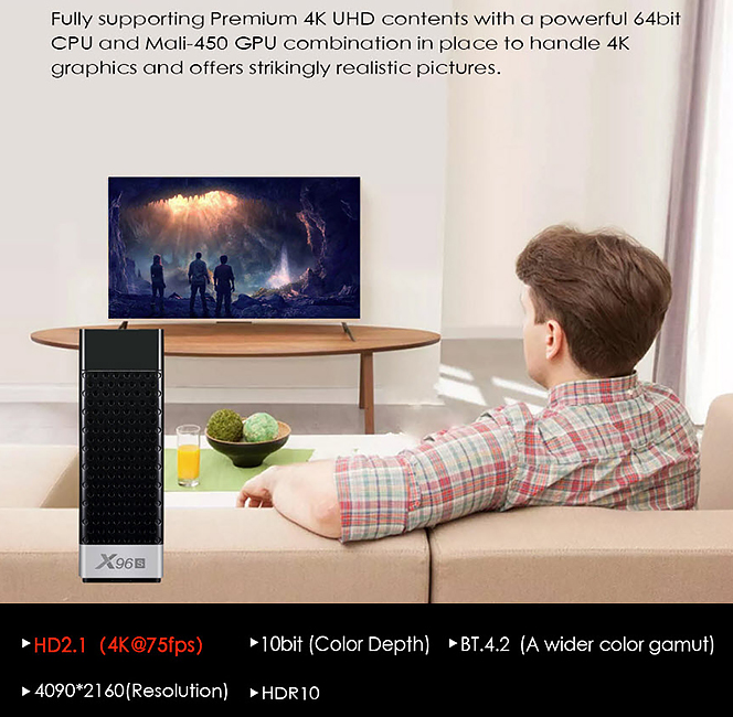 Android TV box CPU 4core 4GB RAM  X96S 