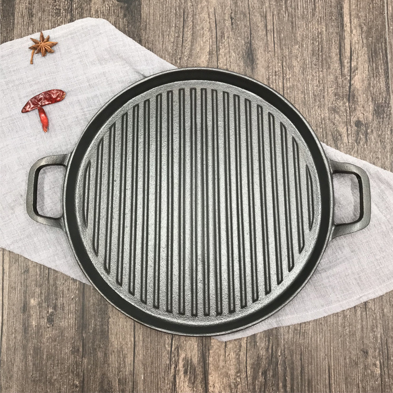 Chảo gang nướng thịt 30cm đáy vân sọc OEM YJP30