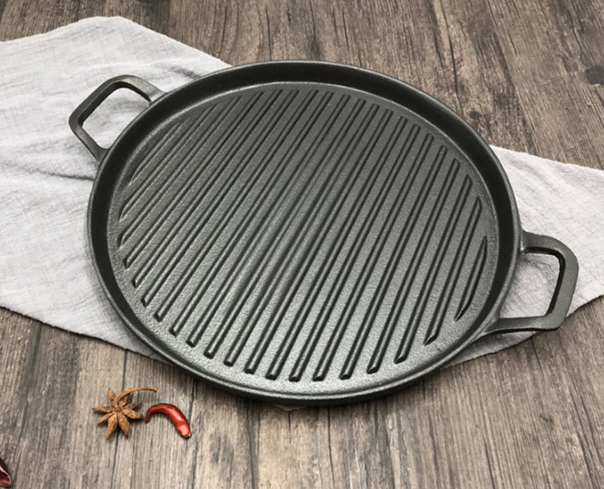 Chảo gang nướng thịt 30cm đáy vân sọc OEM YJP30