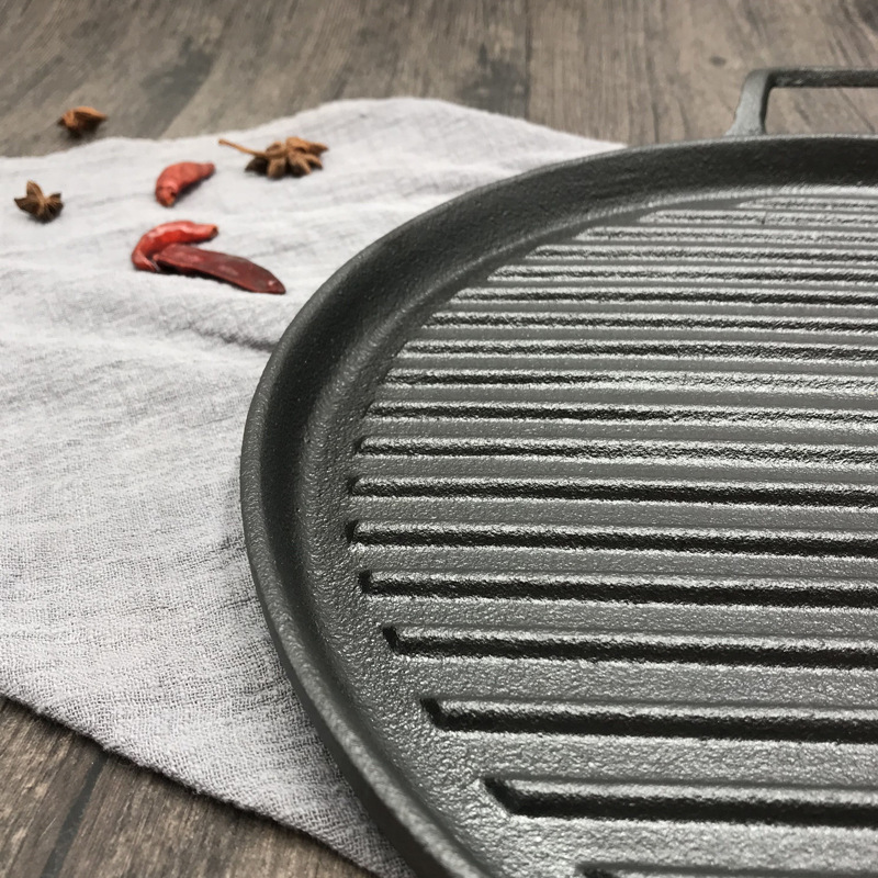 Chảo gang nướng thịt 30cm đáy vân sọc OEM YJP30