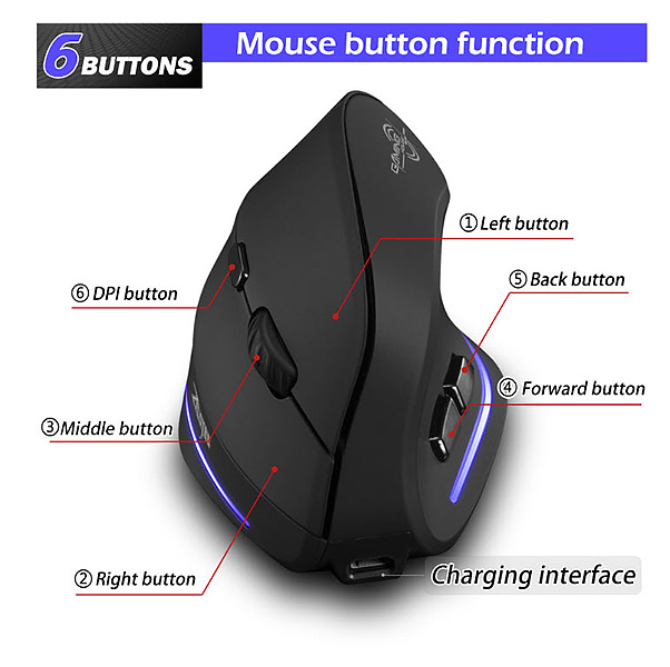 Chuột dọc không dây chơi game 2.4GHz có đèn led Zelotes F35