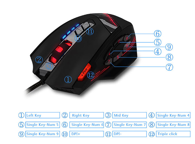 Chuột chơi game 12 nút bấm có đèn led đổi màu Zelotes C12 