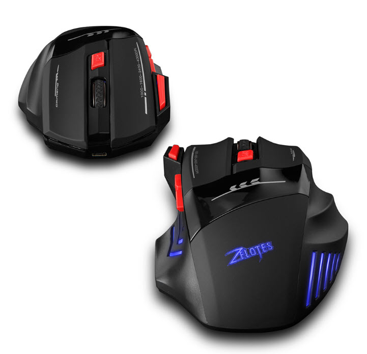 Chuột không dây chơi game có led dùng pin sạc Zelotes F14S 