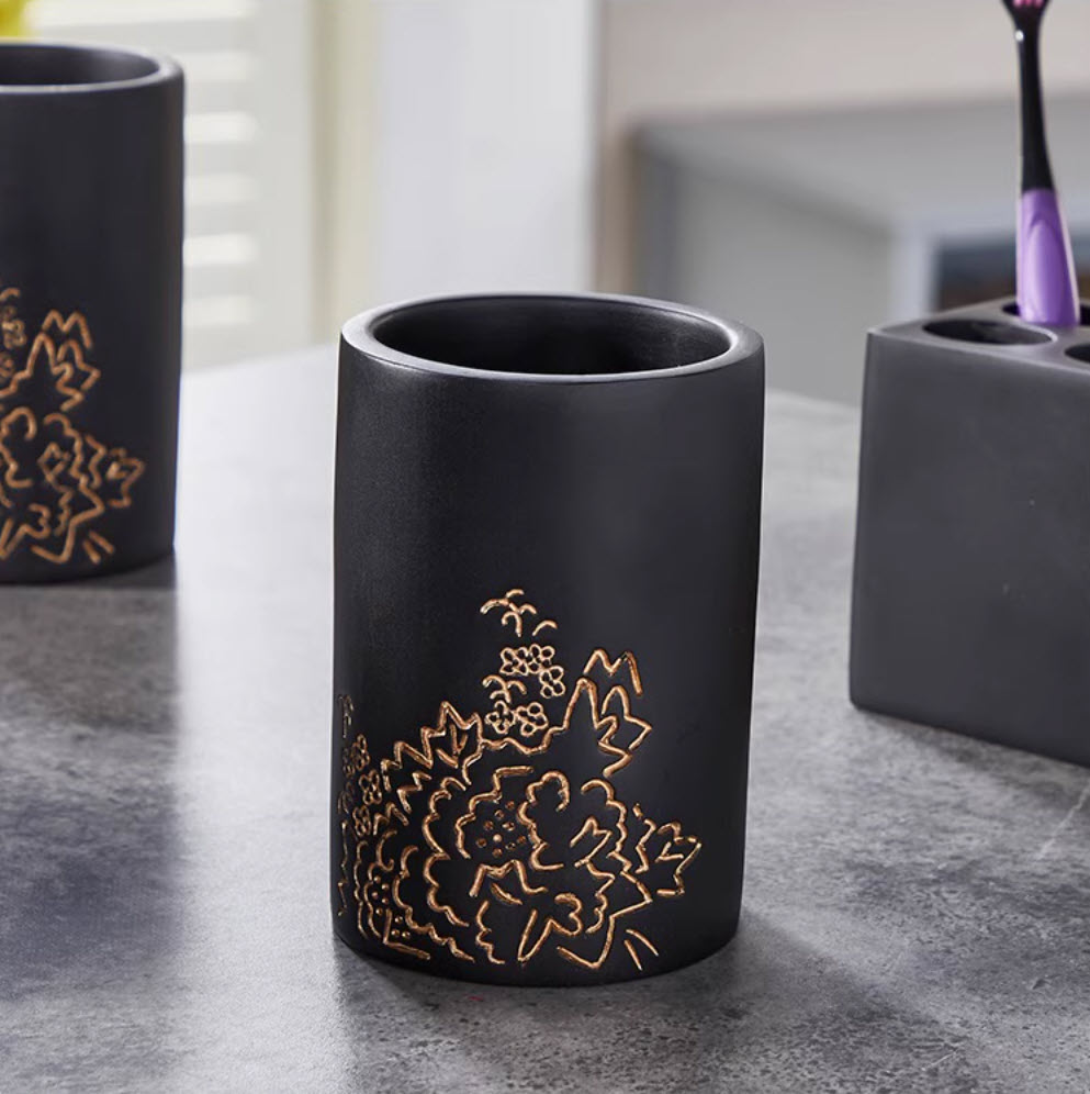 Bộ đồ dùng nhà tắm resin hoa văn khắc chìm 3d Kingsley KSL001