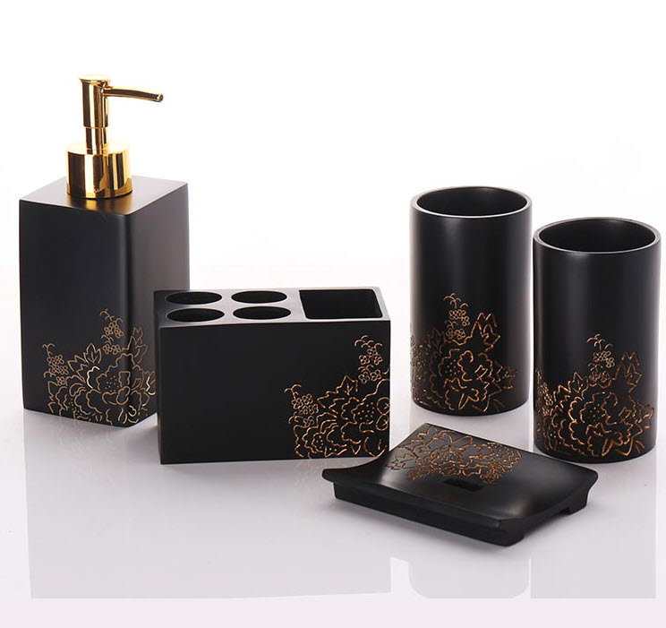 Bộ đồ dùng nhà tắm resin hoa văn khắc chìm 3d Kingsley KSL001