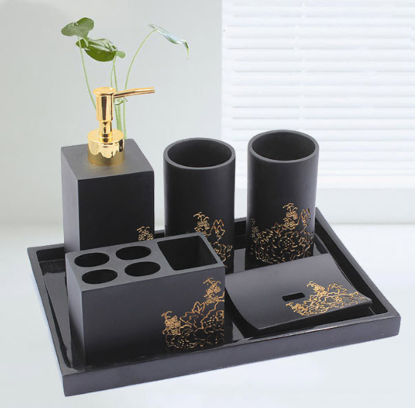 Bộ đồ dùng nhà tắm resin hoa văn khắc chìm 3d Kingsley KSL001