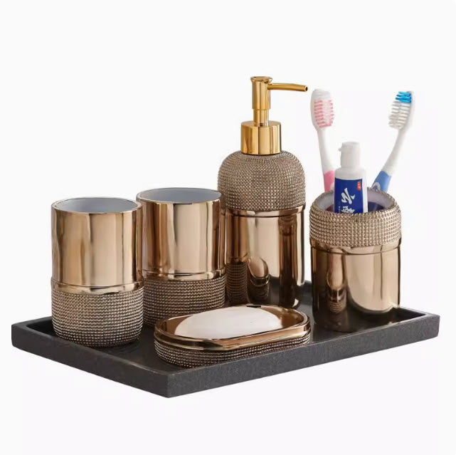 Bộ đồ dùng nhà tắm 6 món resin đính đá Kingsley KSL003