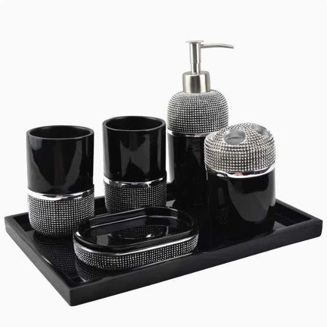Bộ đồ dùng nhà tắm 6 món resin đính hạt KSL006