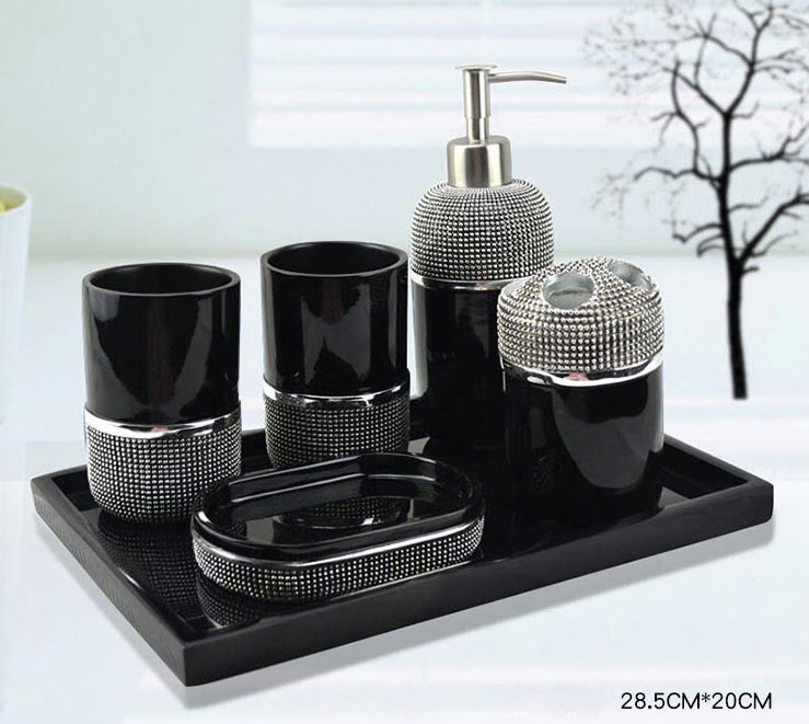 Bộ đồ dùng nhà tắm 6 món resin đính hạt KSL006