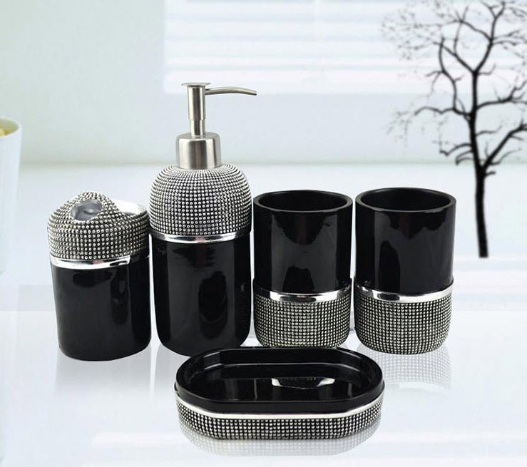 Bộ đồ dùng nhà tắm 6 món resin đính hạt KSL006