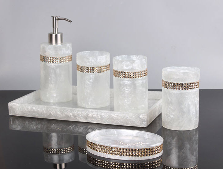 Bộ đồ dùng nhà tắm resin xà cừ viền đính đá Kingsley KSL008