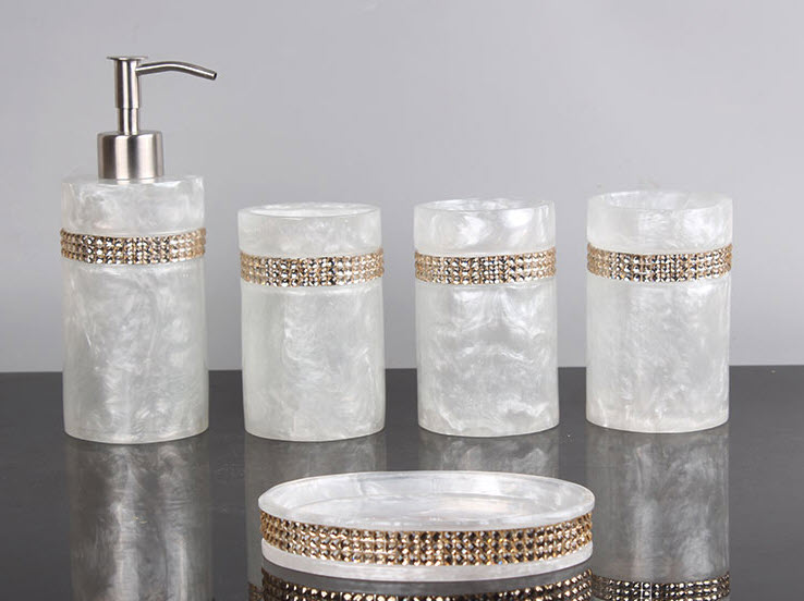Bộ đồ dùng nhà tắm resin xà cừ viền đính đá Kingsley KSL008