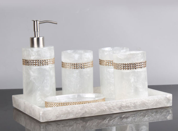 Bộ đồ dùng nhà tắm resin xà cừ viền đính đá Kingsley KSL008