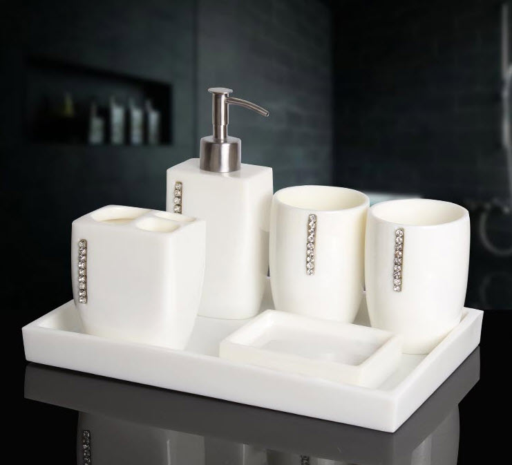 Bộ đồ dùng nhà tắm resin đính đá Kingsley KSL011