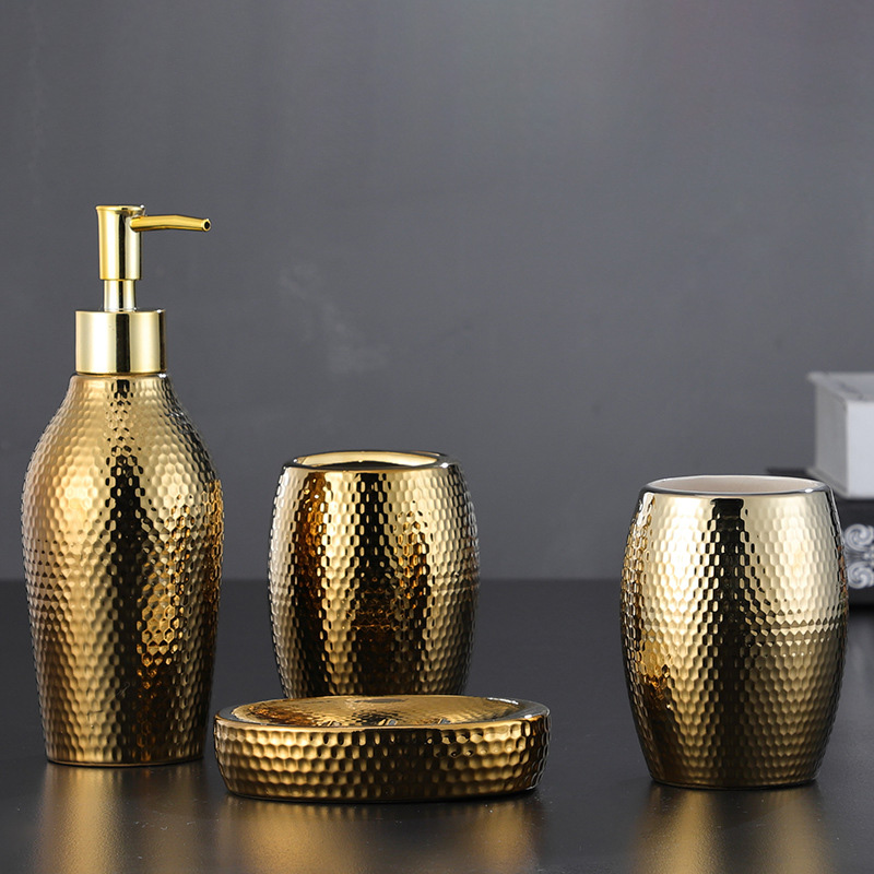 Bộ đồ dùng nhà tắm vân búa mạ vàng sứ porcelain ZM042