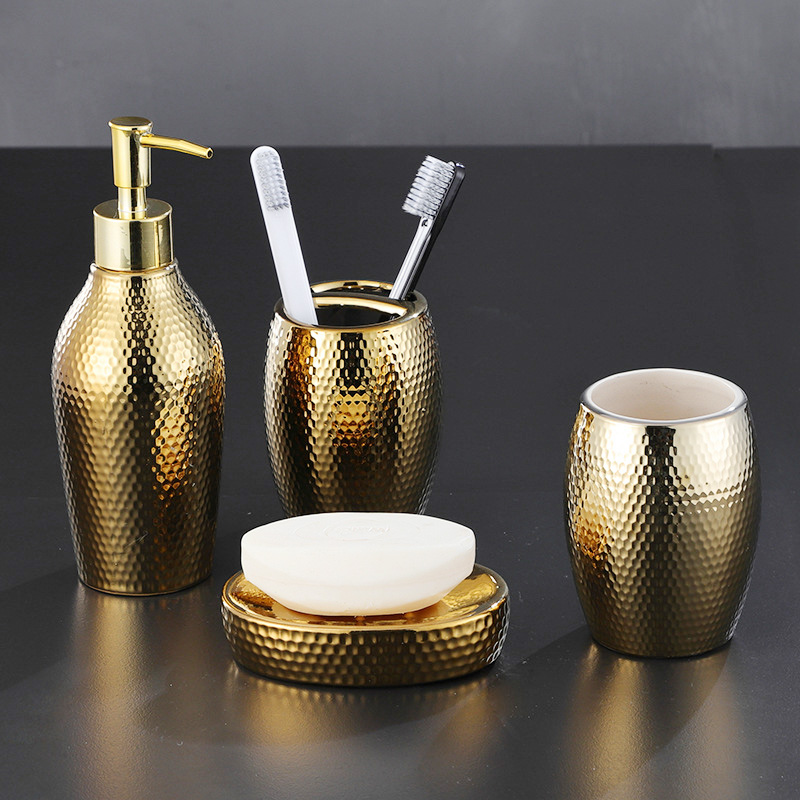 Bộ đồ dùng nhà tắm vân búa mạ vàng sứ porcelain ZM042