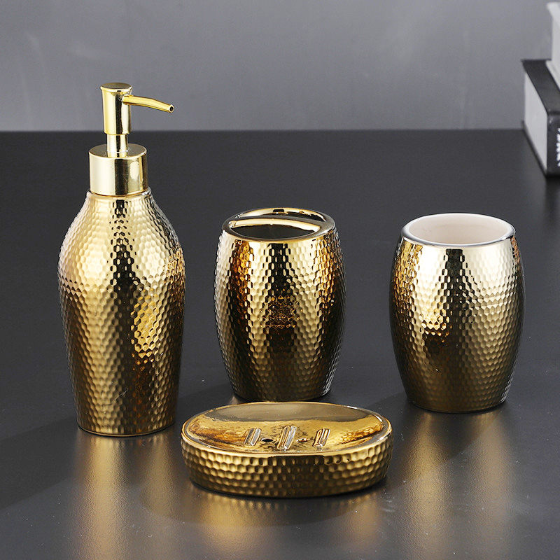 Bộ đồ dùng nhà tắm vân búa mạ vàng sứ porcelain ZM042