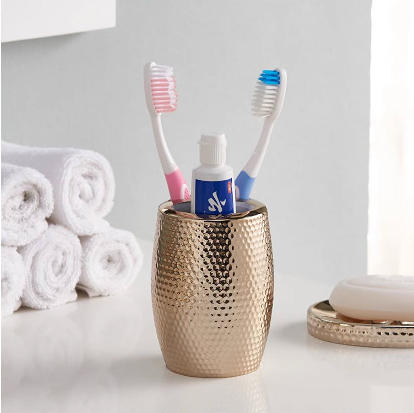 Bộ đồ dùng nhà tắm vân búa mạ vàng sứ porcelain ZM042