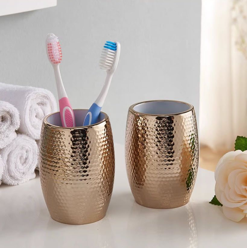 Bộ đồ dùng nhà tắm vân búa mạ vàng sứ porcelain ZM042