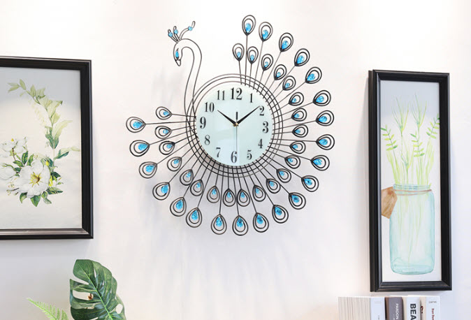 Đồng hồ treo tường con công tròn Jiuda XK1381