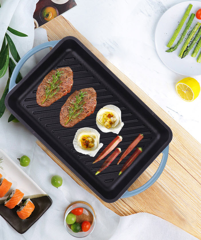 Chảo gang vỉ gang nướng thịt 32x21cm Jinghui KP40