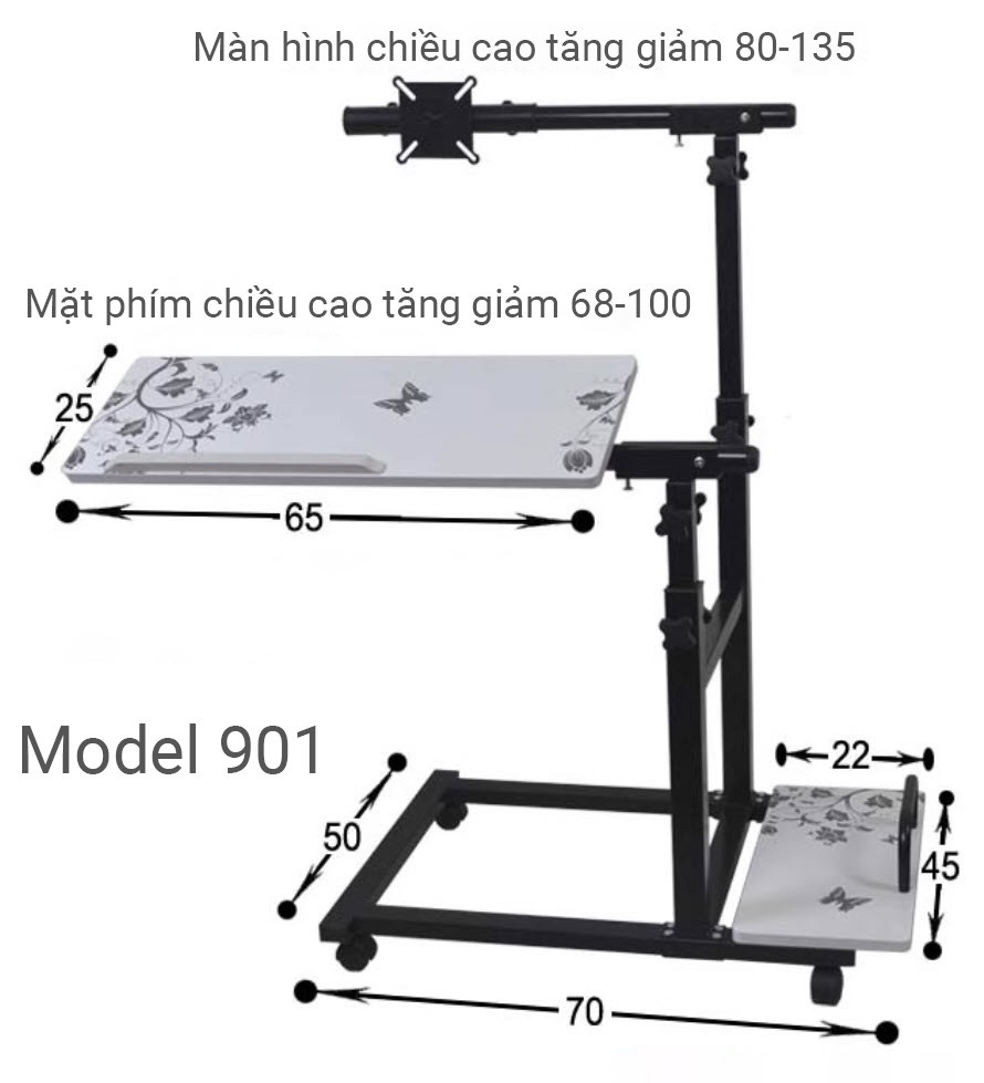 Bàn máy tính di động OEM WL901 phù hợp phòng họp, bệnh viện, xưởng sản xuất