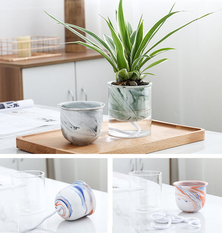 Chậu hoa chậu cây để bàn sứ thủy tinh Qing QG001