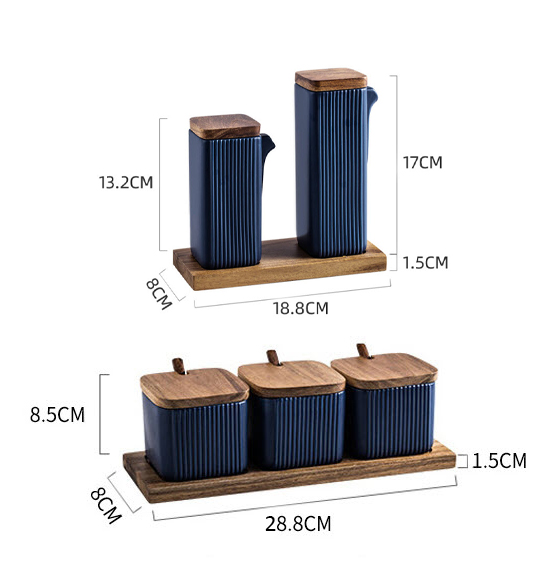 [ Giá khuyến mãi ] Hũ đựng gia vị 3 ngăn nắp gỗ sứ porcelain Yunxika YXK01