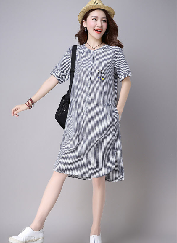 Đầm suông kẻ sọc cotton nữ SmallApple SA006