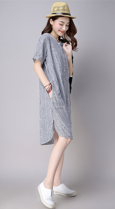 Đầm suông kẻ sọc cotton nữ SmallApple SA006