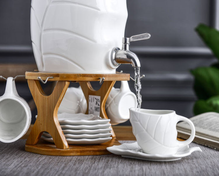 Bộ bình ly đựng nước sứ trắng Garley D7355