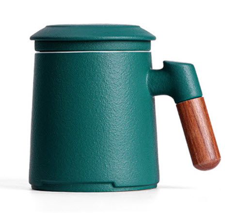Ly pha trà có lõi lọc bằng gốm sứ có nắp tay cầm gỗ 400ml G120
