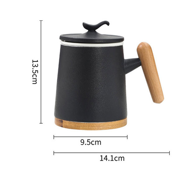 Ly pha trà có lõi lọc bằng gốm sứ có nắp tay cầm gỗ 400ml TV003