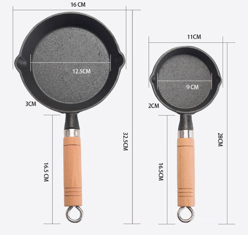 Chảo gang đáy bằng tay cầm gỗ 16cm OEM CY006