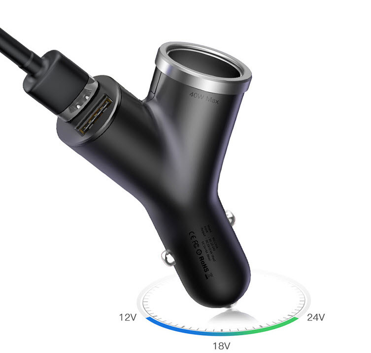 Bộ chia tẩu sạc 2 đầu cho xe hơi Baseus BSCC16N sạc nhanh 40W 3.4A